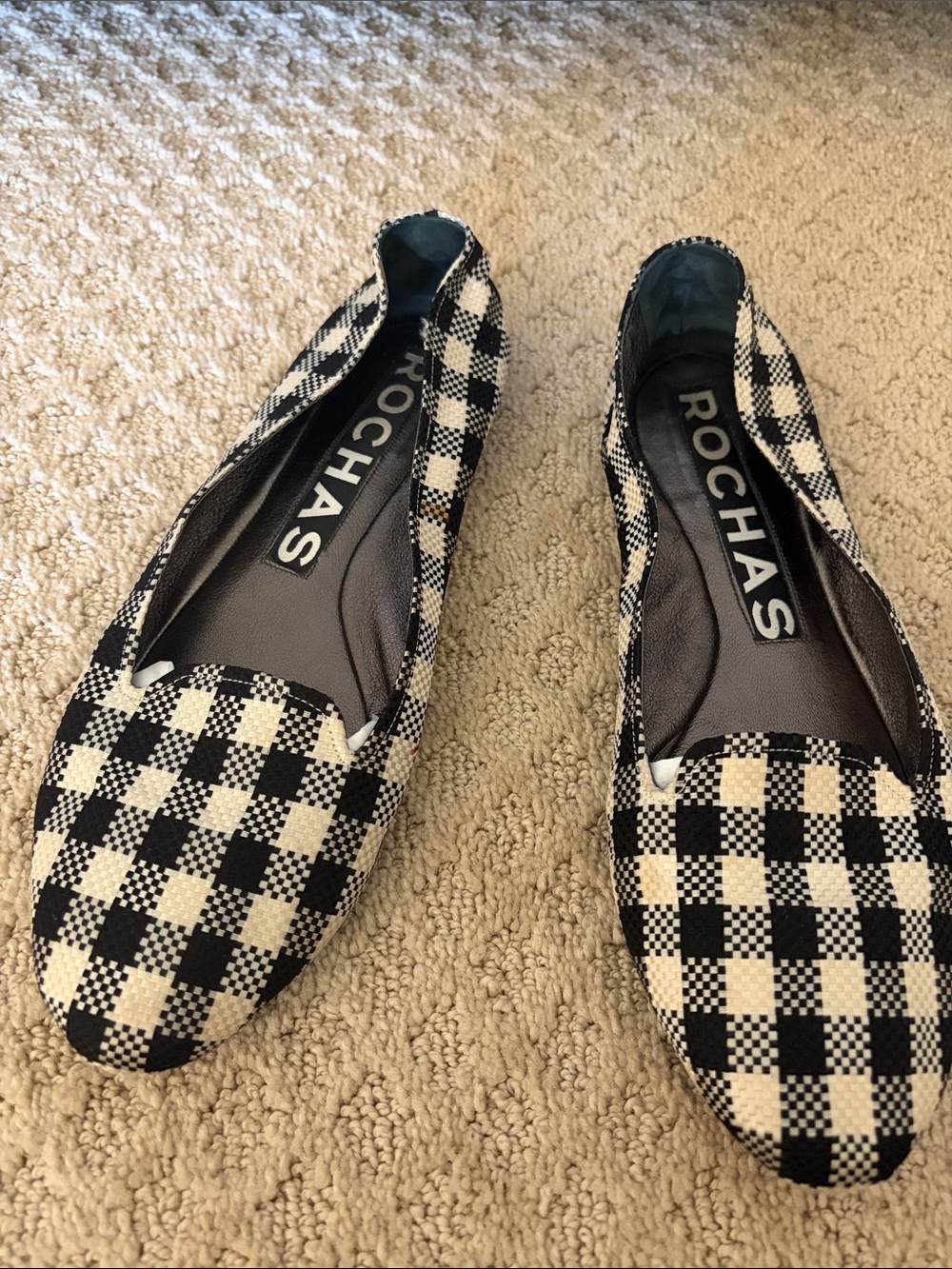 Rochas Black and White Gingham Slip-On Flats